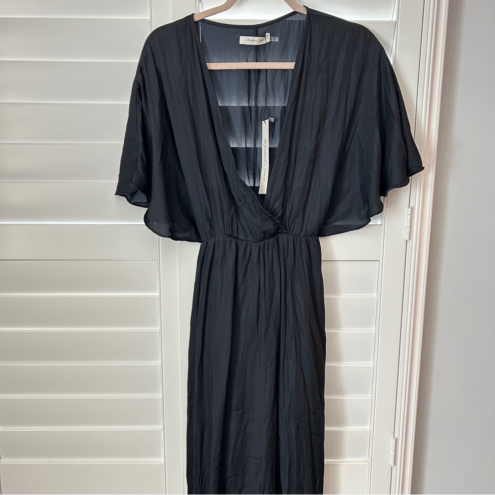 Mustard Seed Short Sleeve Faux Wrap Maxi Dress Black Size Small